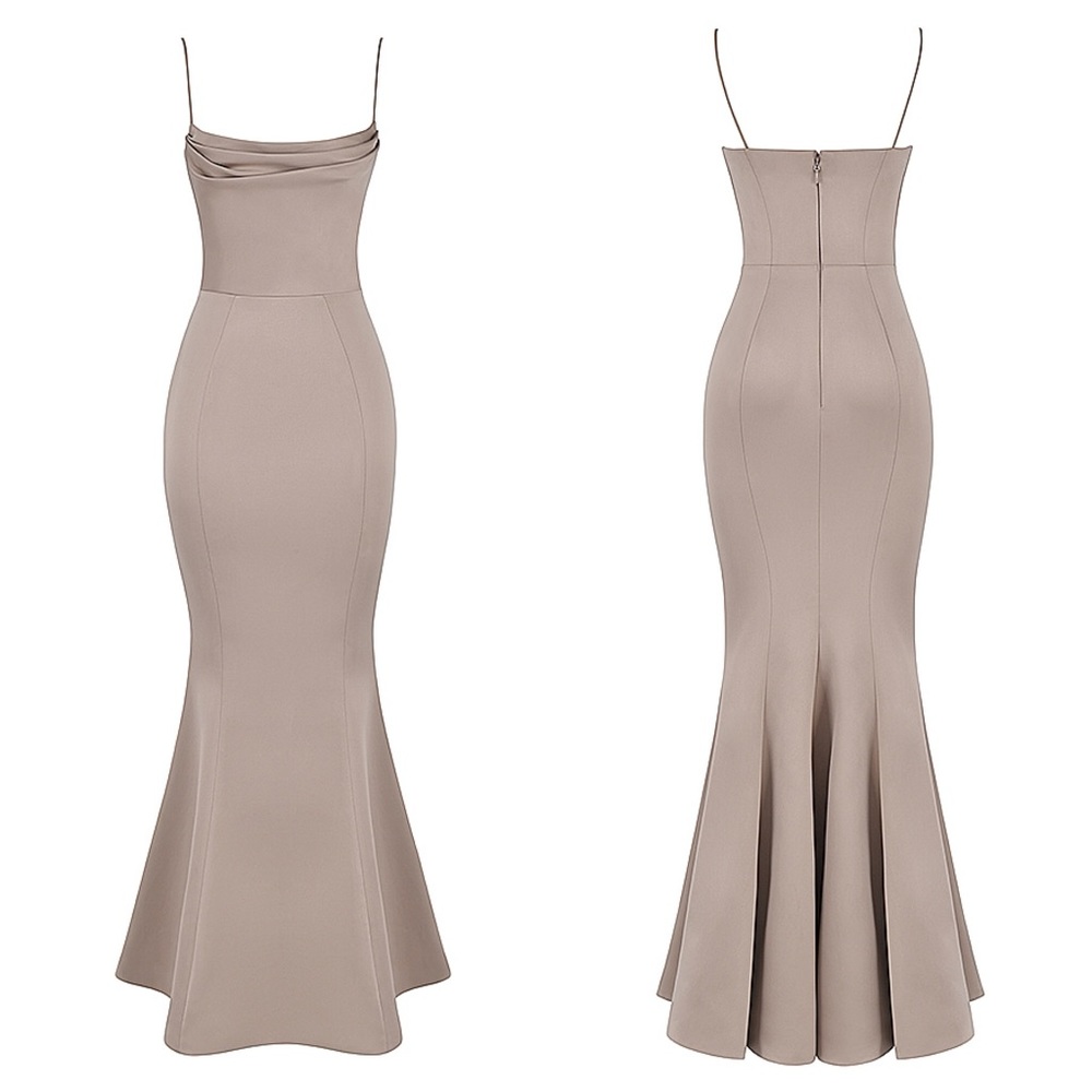 HOUSE OF CB Violette Mushroom Satin Fishtail Gown - Picture 4 of 11